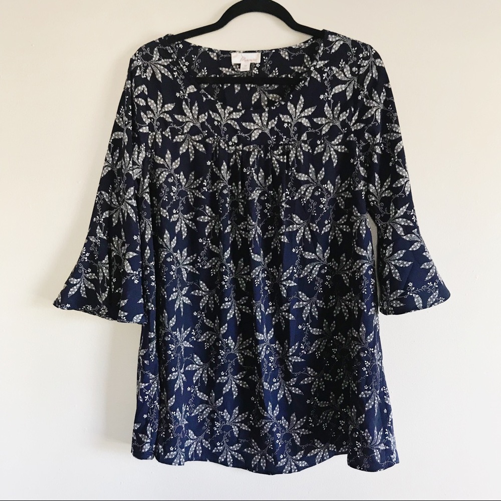 Misia Med Blue tunic Top with Floral dotted print